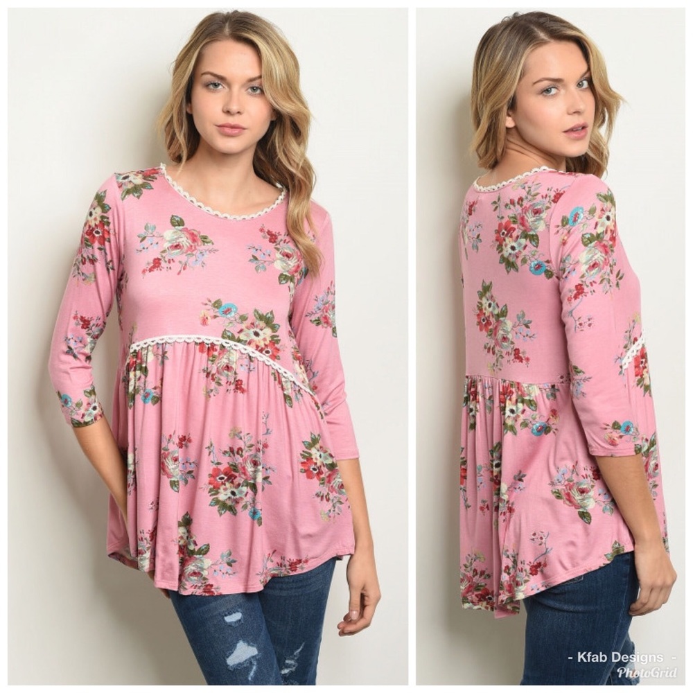 🥰LAST 1! 💗Pink Floral Edge Trim Tiered Top! - Picture 4 of 5